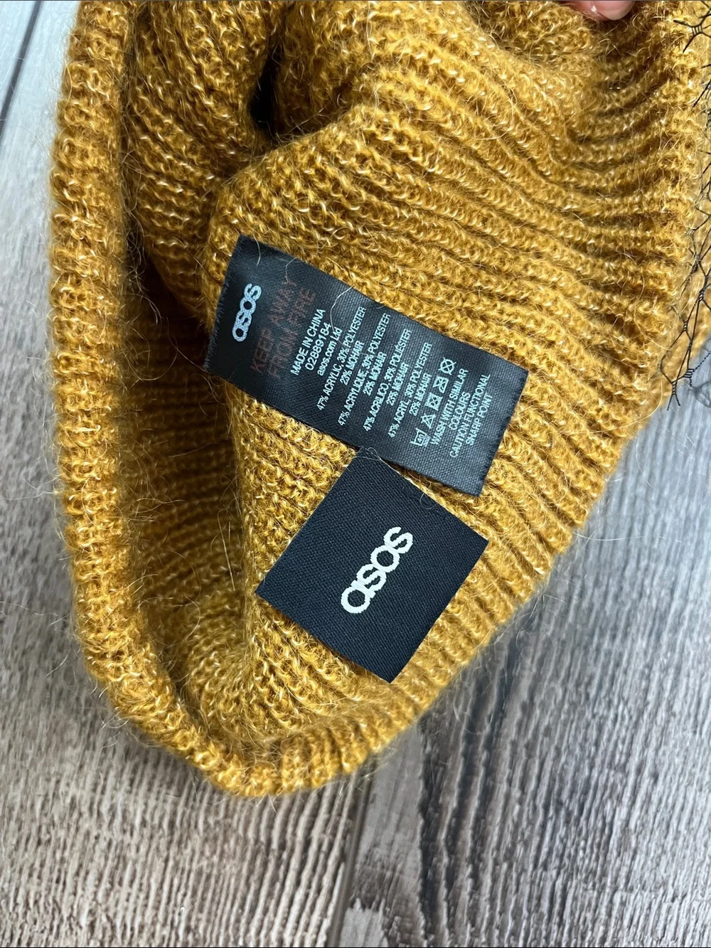 Veiled Knit Beanie in Mustard Yellow with Black Faux Fur Pom